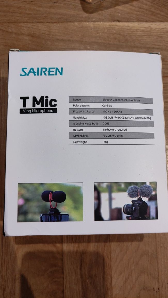 Sairen t-mic mikrofon do telefonu kamery GoPro Vlog Tiktok