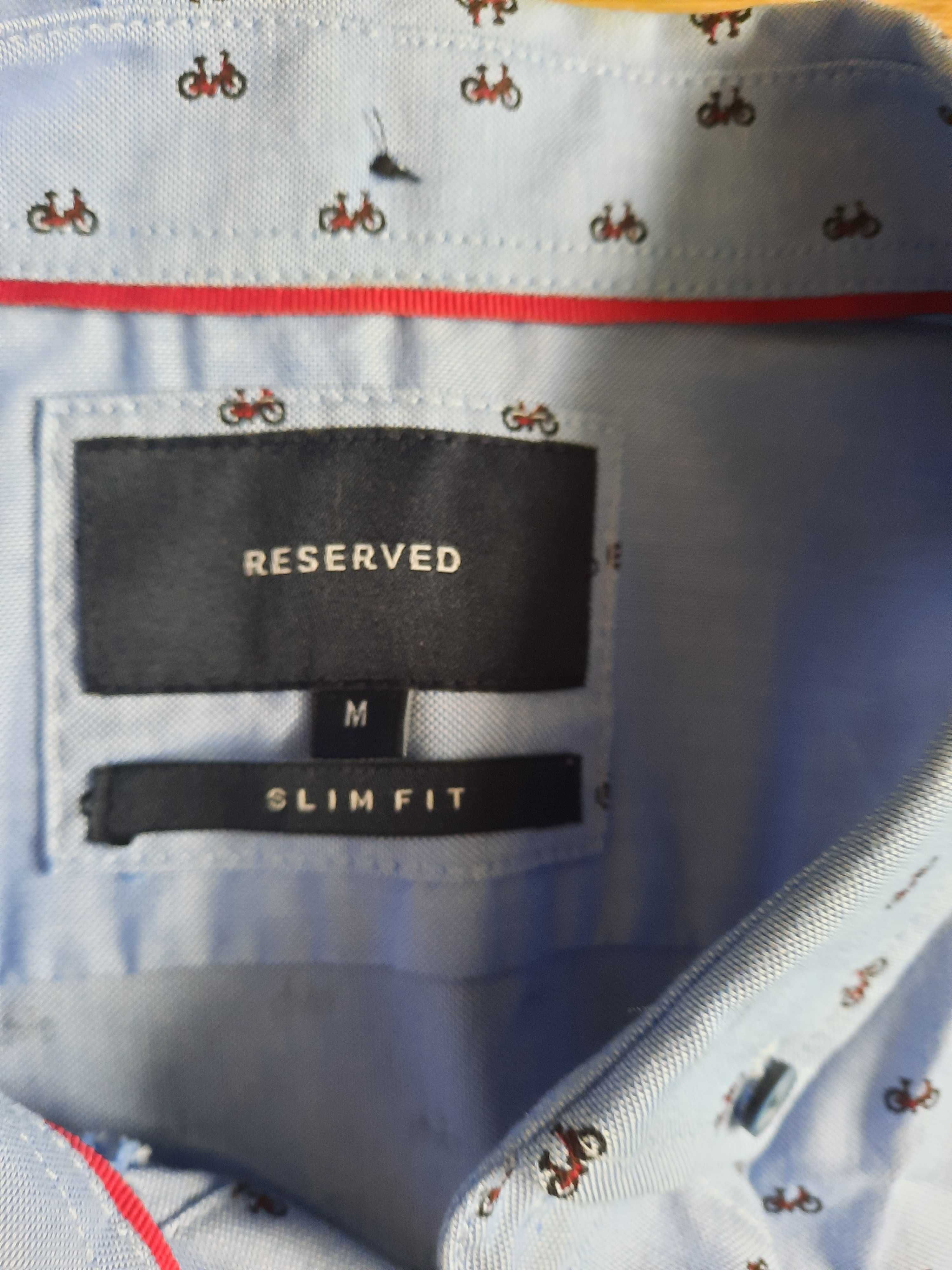 Koszula Reserved slimfit M niebieska wzór w rowery