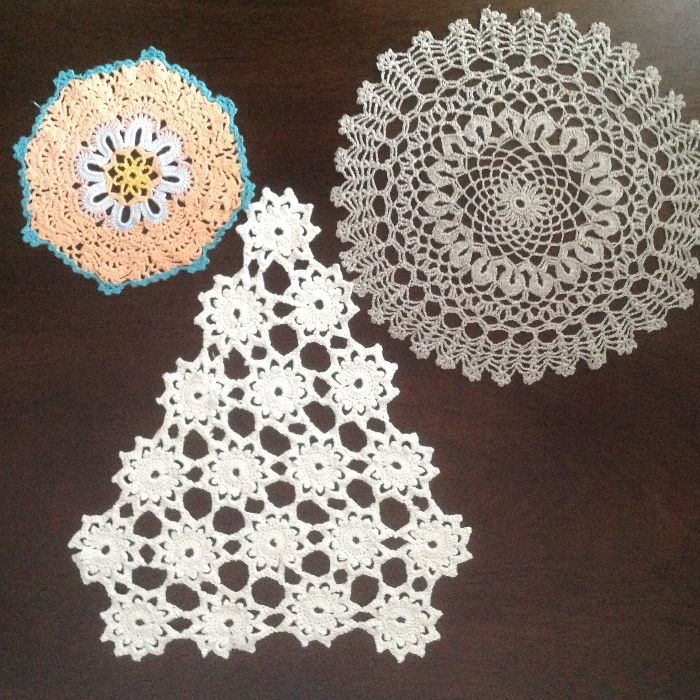 Салфетки вязаные крючком ручная работа 100% котон винтаж белые бежевые