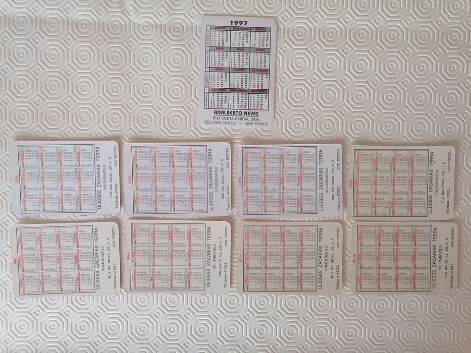 Conjunto de 9 calendários de pombos, edição dos anos de 1986 e 1997