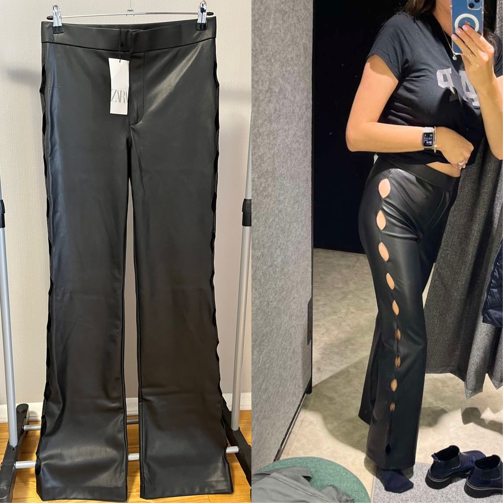 Нові шкіряні штани брюки кльош Zara 38p