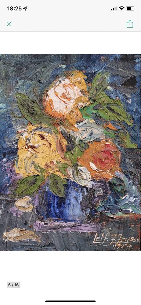 Lejf J Jensen  - kwiaty obraz olejny 1974r