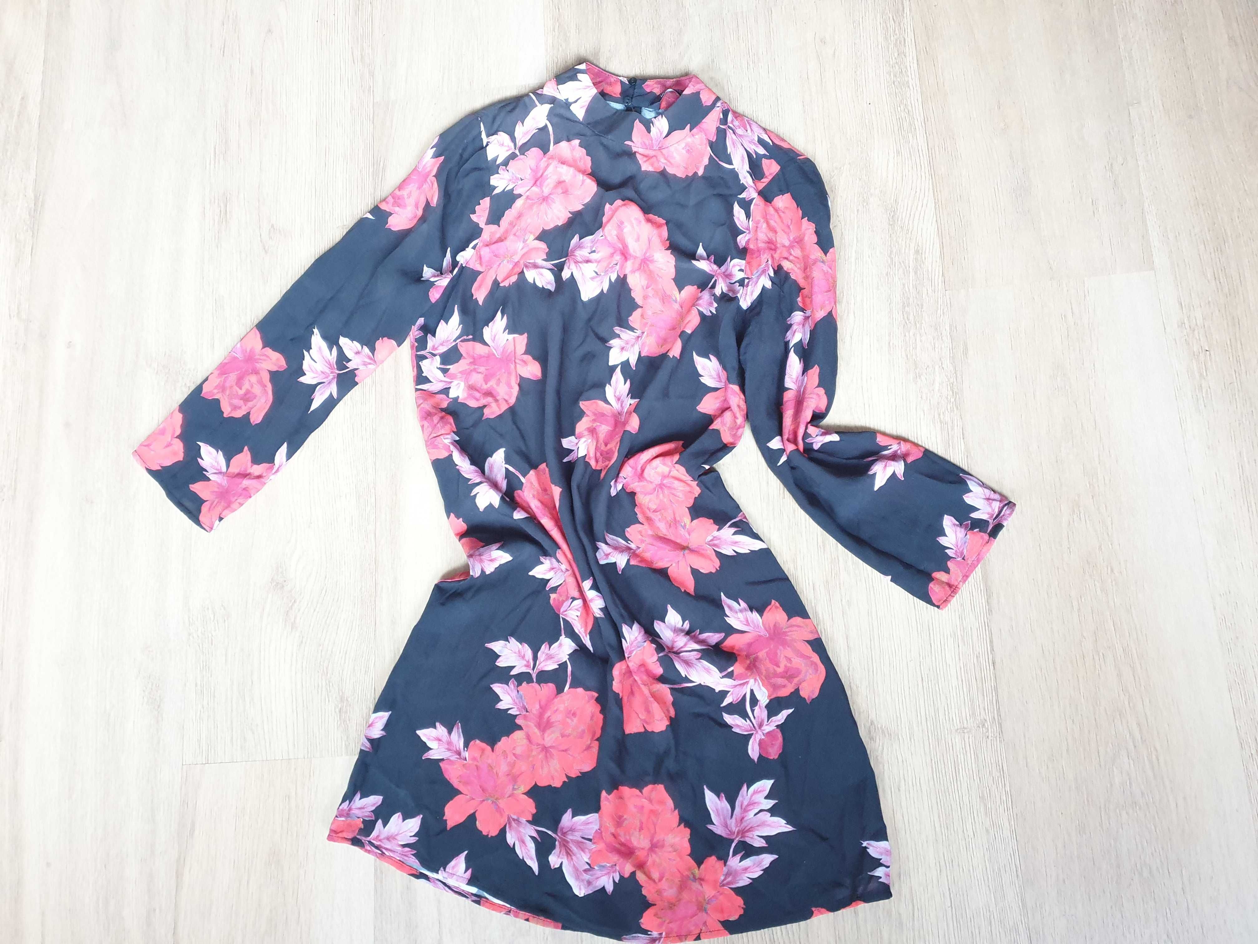 HiT sezonu sukienka czarna ZARA kwiaty XS