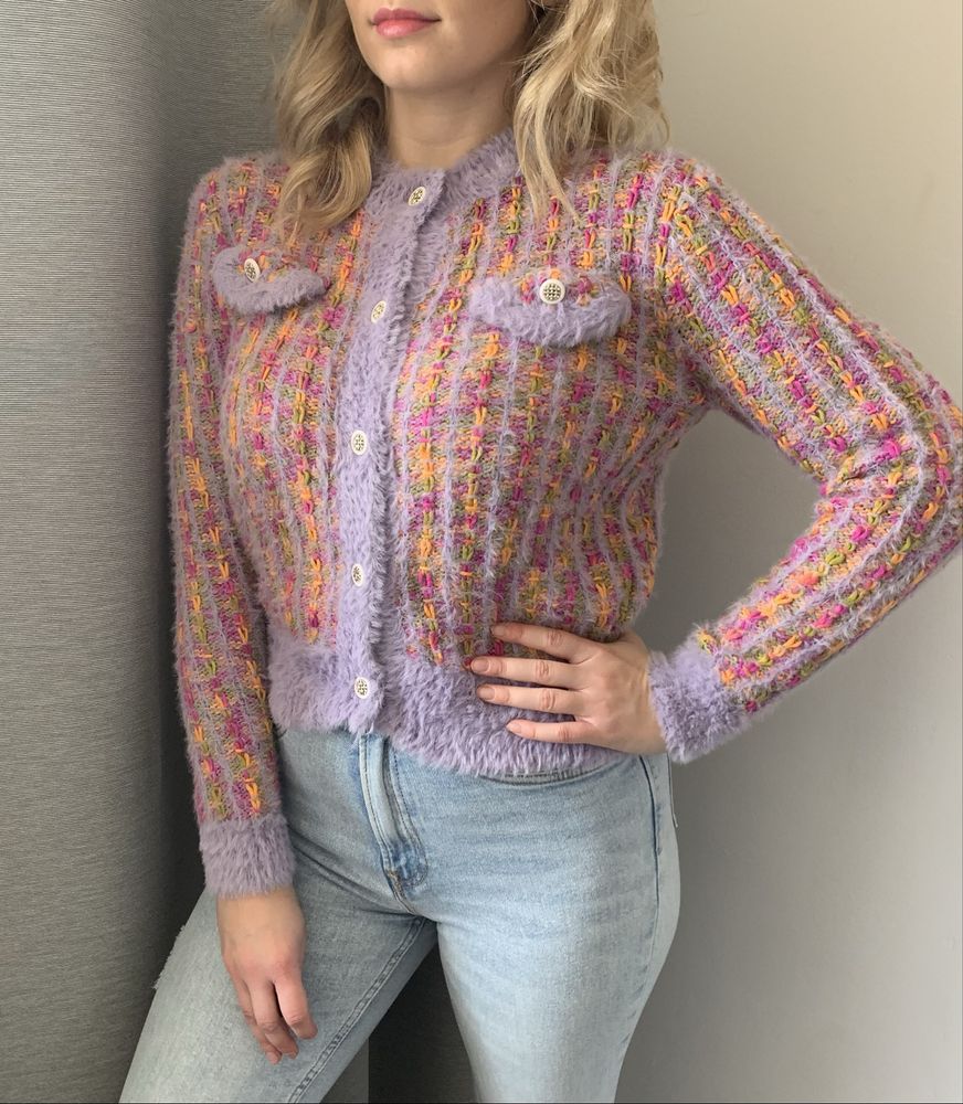 Shein wielobarwny sweterek kardigan oldmony wiosenny spring vibe M