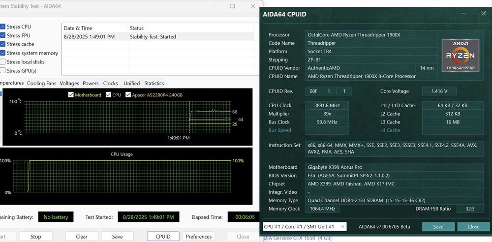 сет AMD Ryzen Threadripper 1900X+плата X399 Aorus PRO+Noctua. TRADE-IN