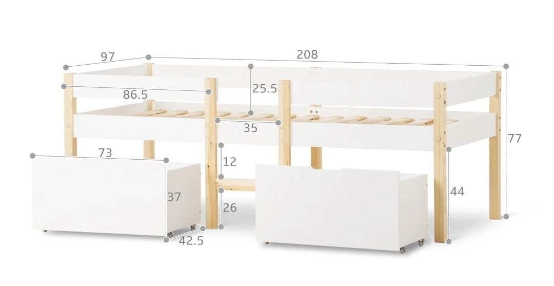 Łóżko dziecięce 90x200cm białe, szuflady, drabinka - nowe z defektem!