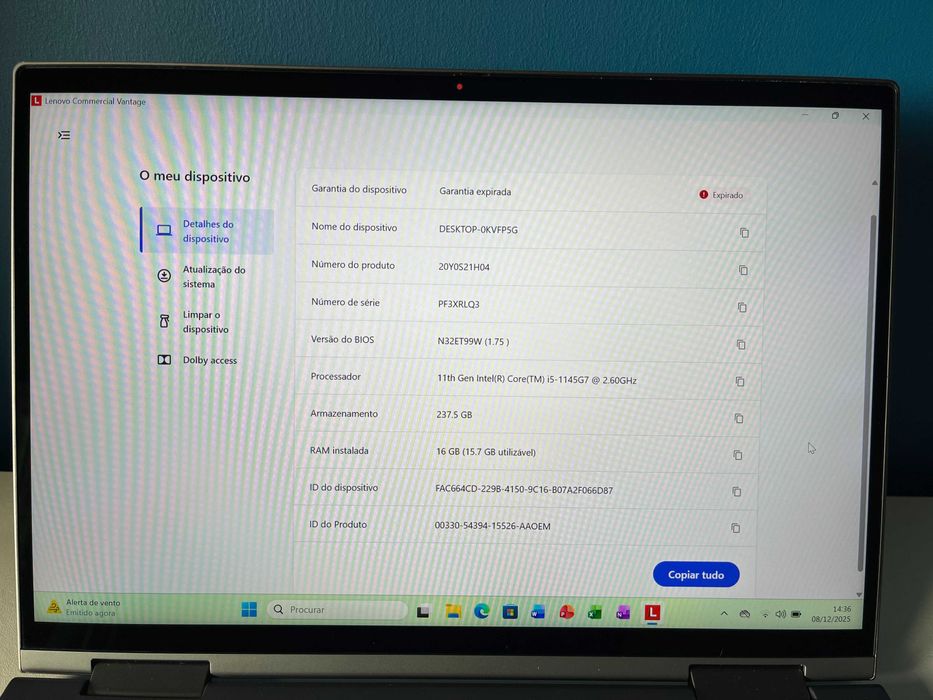 ThinkPad X1 Yoga Gen 6 - i5-1145G7/16GB RAM/256GB NVMe/Teclado PT-PT