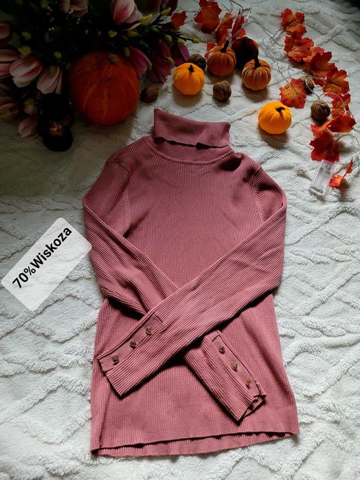 Różowy damski wiskozowy  sweter z golfem Ochnik 34 XS