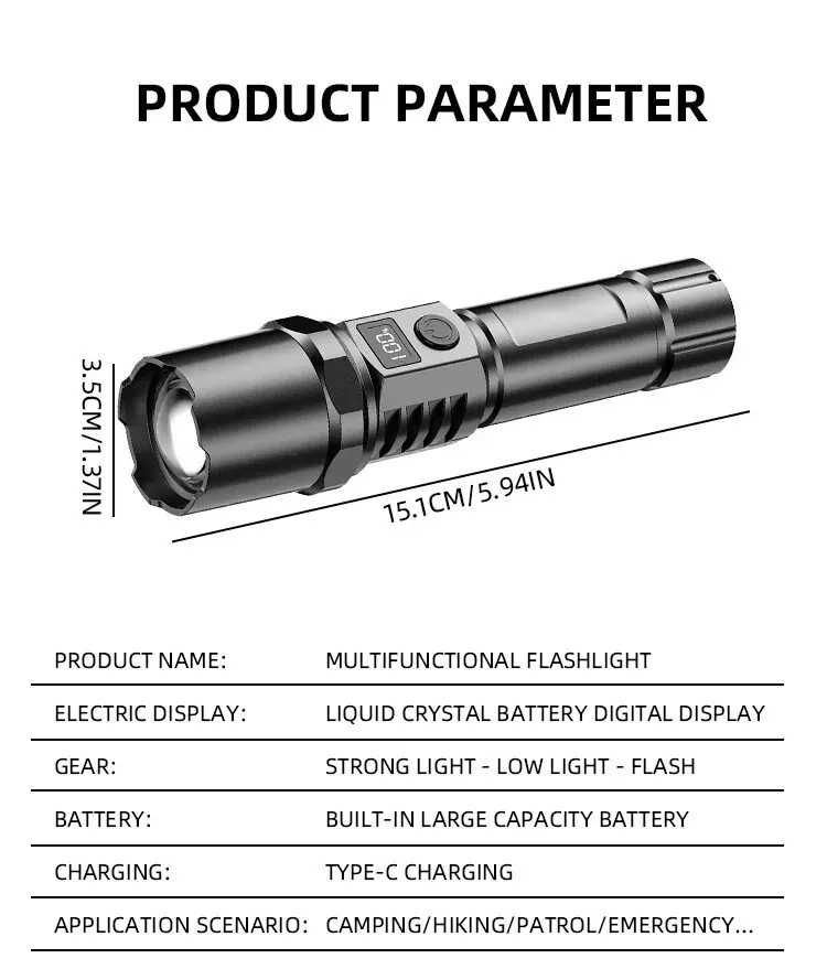 Lanterna LED retrátil recarregável