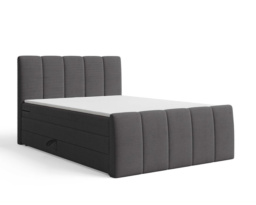 Łóżko kontynentalne tapicerowane BIANCO z materacami i pojemnikiem