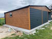 Garaż blaszany 6x5.8 plus wiata 3x5.8, drewnopodobny, profil zamknięty