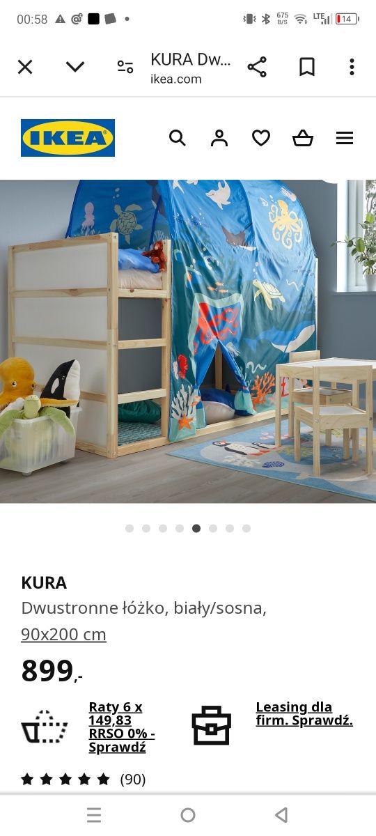 Dwustronne łóżko dziecięce Kura Ikea 90x200