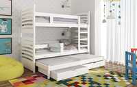 Piętrowe łóżko drewniane Olek 3 Osobowe ! Materace w Zestawie