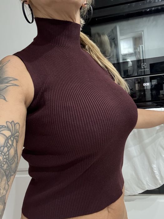 Bluzka - sweterek z golfem Zara burgundowa S