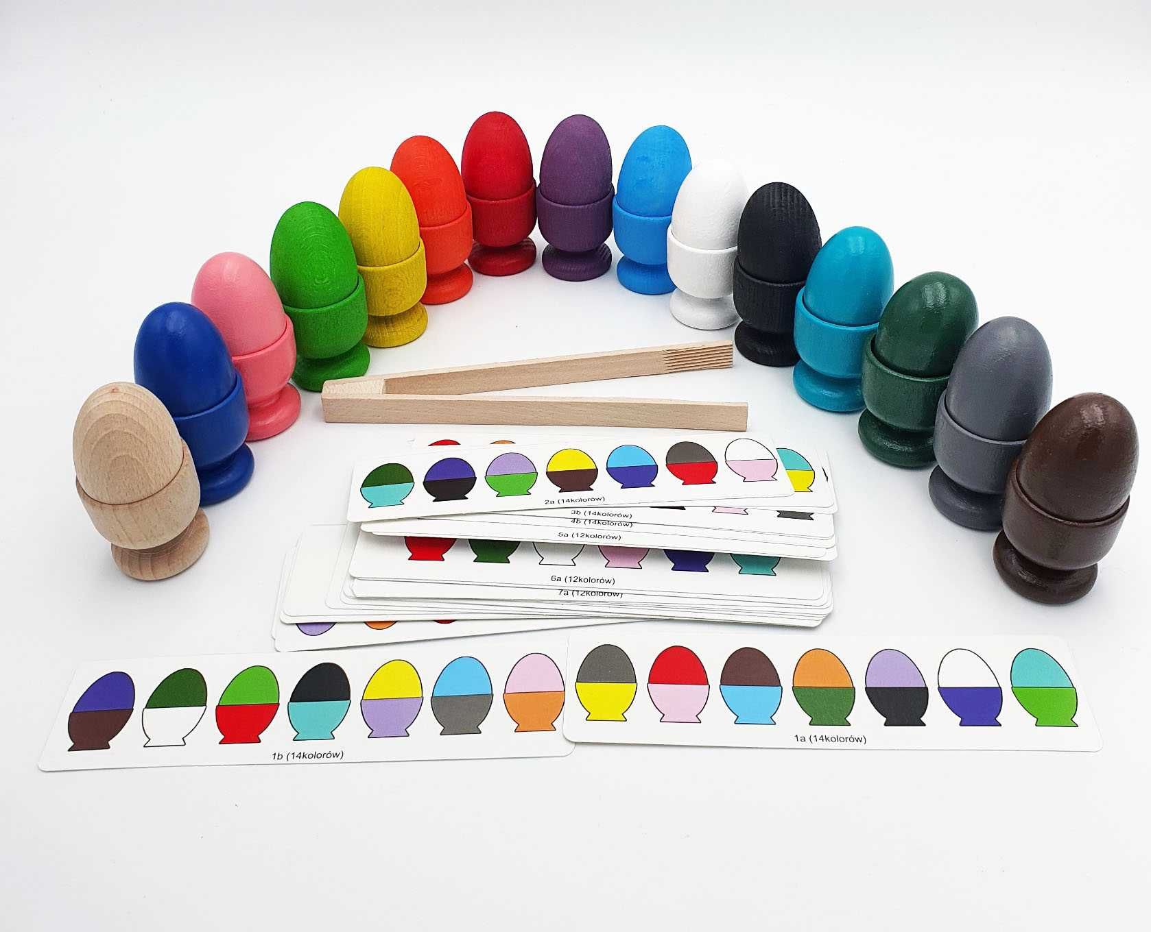 Jajka kieliszki 14 kolorów układanka lewopółkulowa Montessori sorter