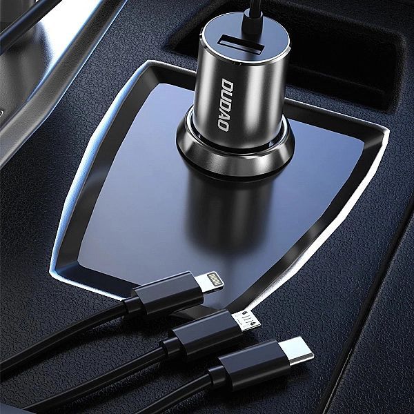 Dudao 3w1 ładowarka samochodowa Usb 3,4 A wbudowany kabel Lightning /