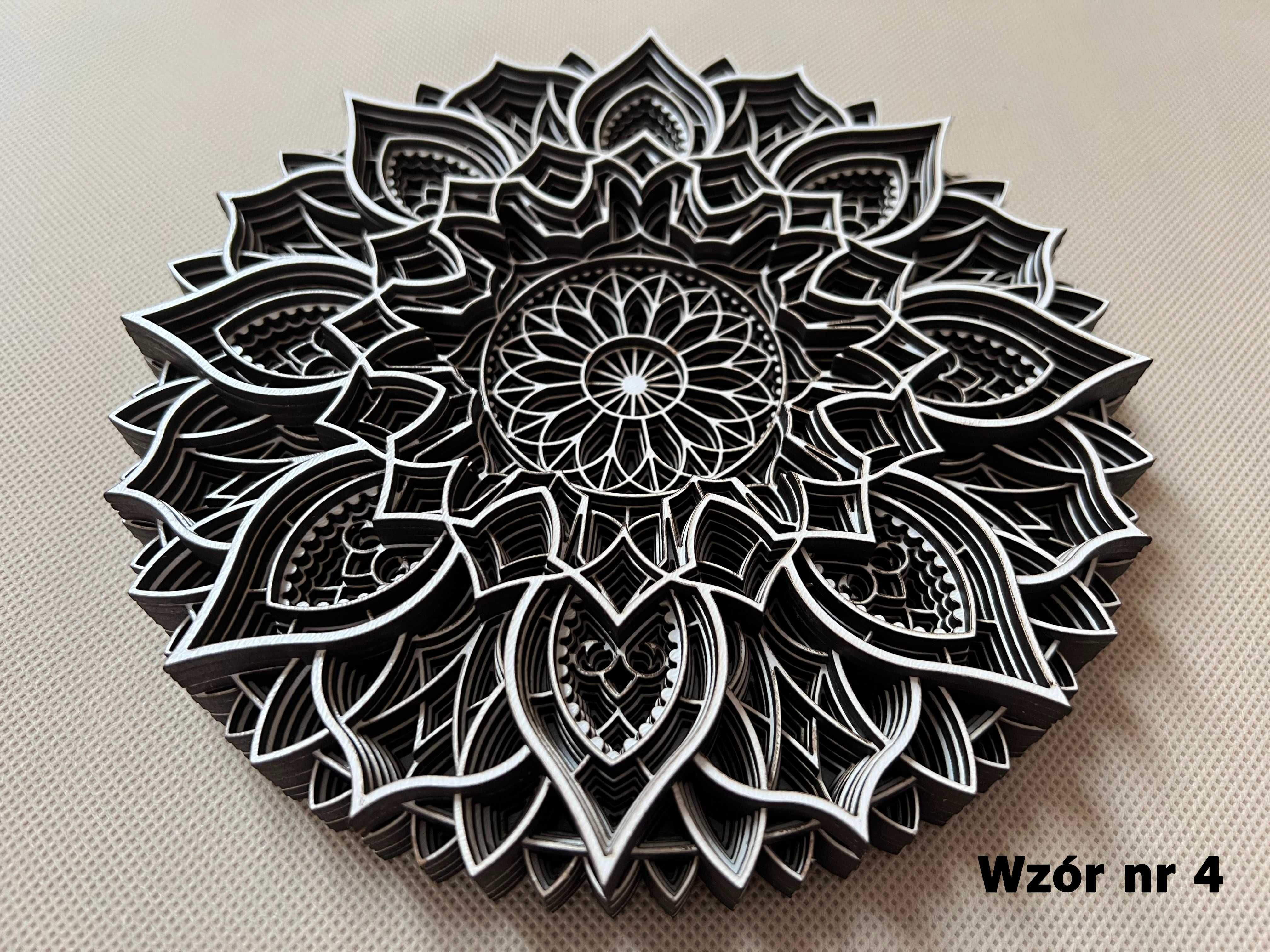 Mandala drewniana BIAŁA warstwowa OZDOBA ŚCIENNA trójwymiarowa 3D eco
