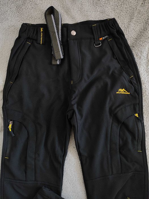 Nowe softshellowe zimowe spodnie męskie trekkingowe, polar, rozm. 170