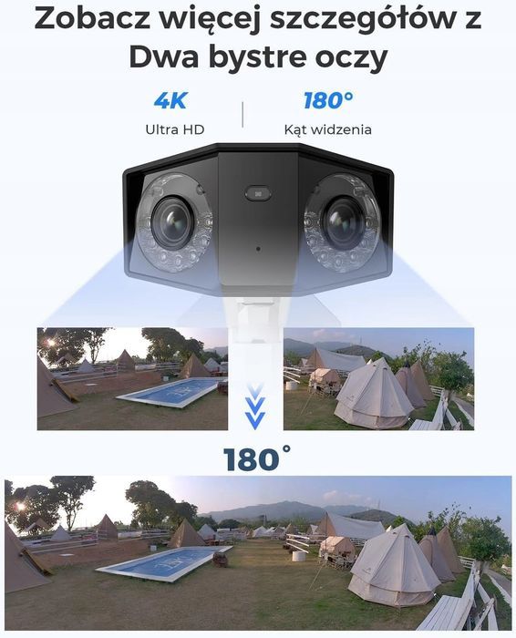 4k kamera monitoringu domowa 180° 2 obiektywy detekcja osób pojazdów