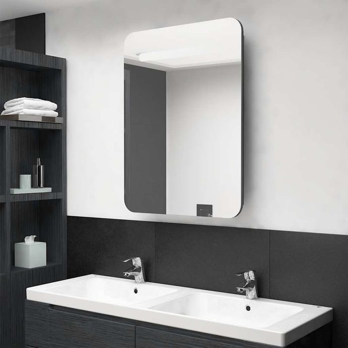 Vidaxl Szafka Łazienkowa Z Lustrem, Led, Szara Z Połyskiem 60X11X80 Cm