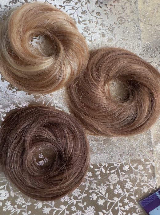 Натуральный шиньон резинка бублик пучок славянские прямые волосы