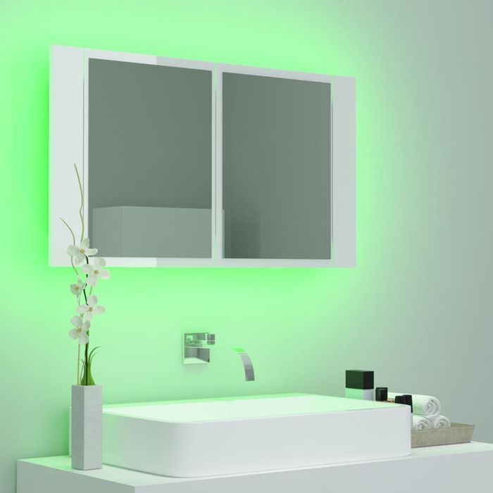 Vidaxl Szafka Łazienkowa Z Lustrem I Led, Biel Z Połyskiem, 80X12X45Cm