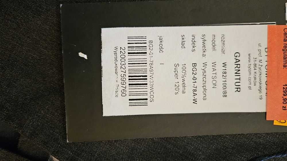 Nowy Garnitur Marynarka Bytom rozmiar L 188/100/88 klasyczny szary