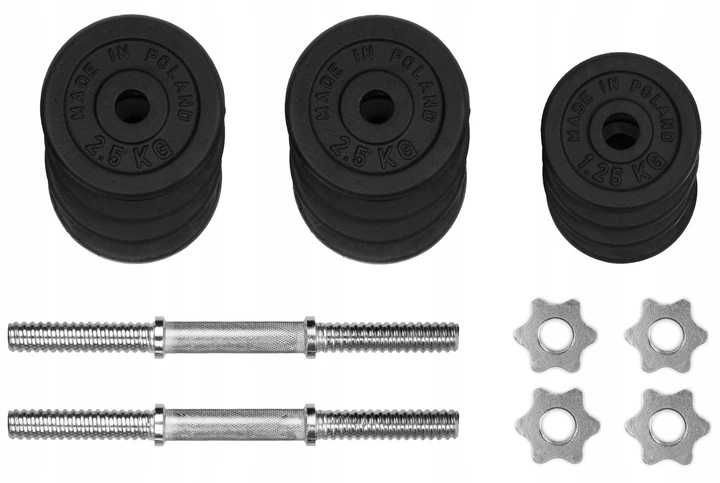 HANTLE ŻELIWNE 2x15 kg gryf Talerze zestaw 30kg