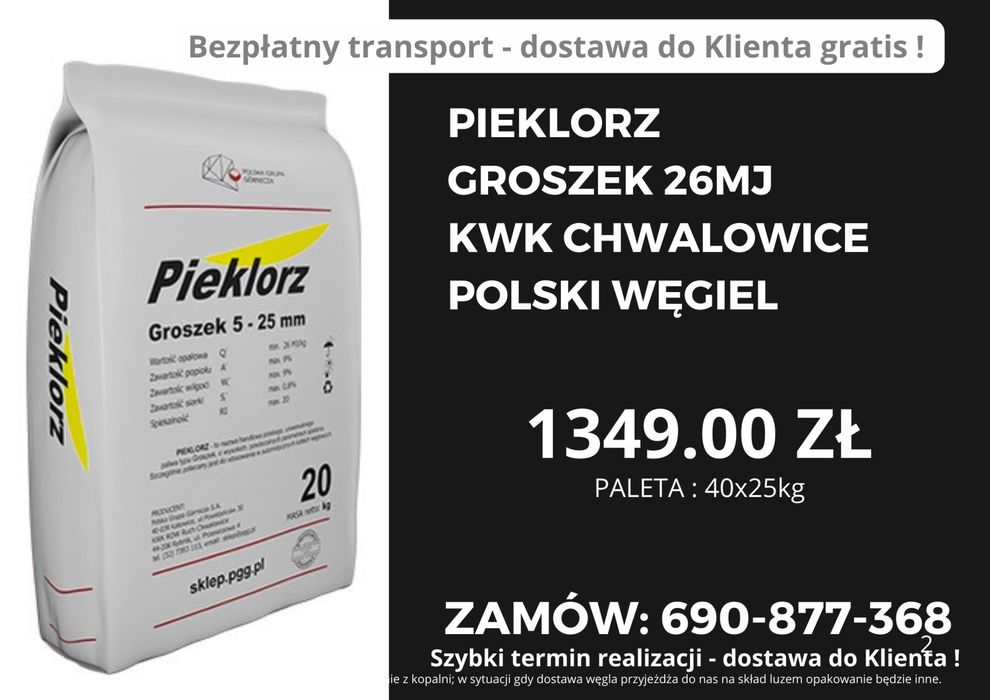 POLSKI WĘGIEL: Groszek 25MJ JARET Plus-Bezpłatna dostawa WIELICZKA !