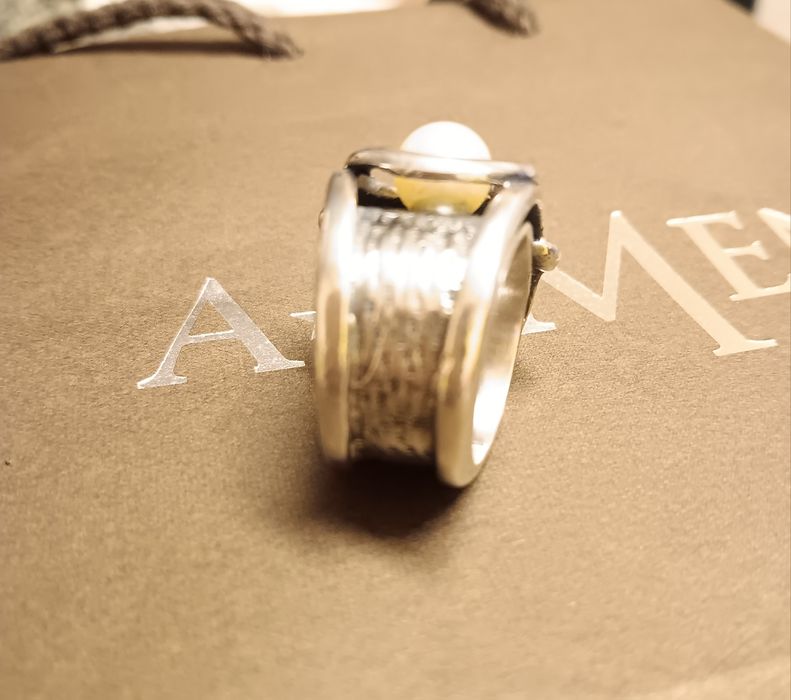 Anel aliança infinito  noivado em prata e pérolas