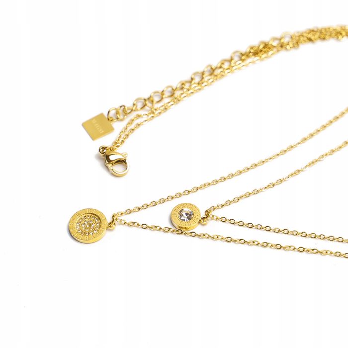 Łańcuszek Celebrytka Podwójna Cyrkonie Złota Stal 00626