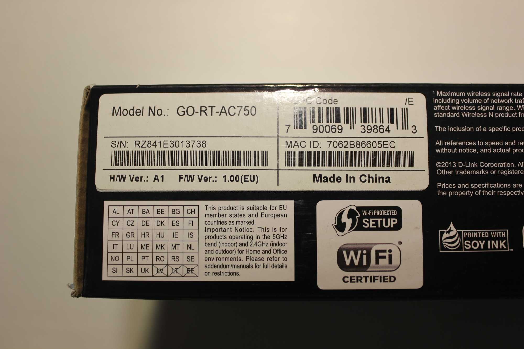 Router D-link Wi-Fi GO-RT-AC750 (802.11a/b/g/n/ac 750Mb/s) DualBand