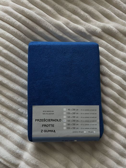 prześcieradło frotte z gumką 160x200 niebieskie
