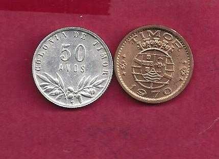 Timor ex-colonia  2 Moedas  Prata e Cobre  50 Avos e 50 centavos Belas