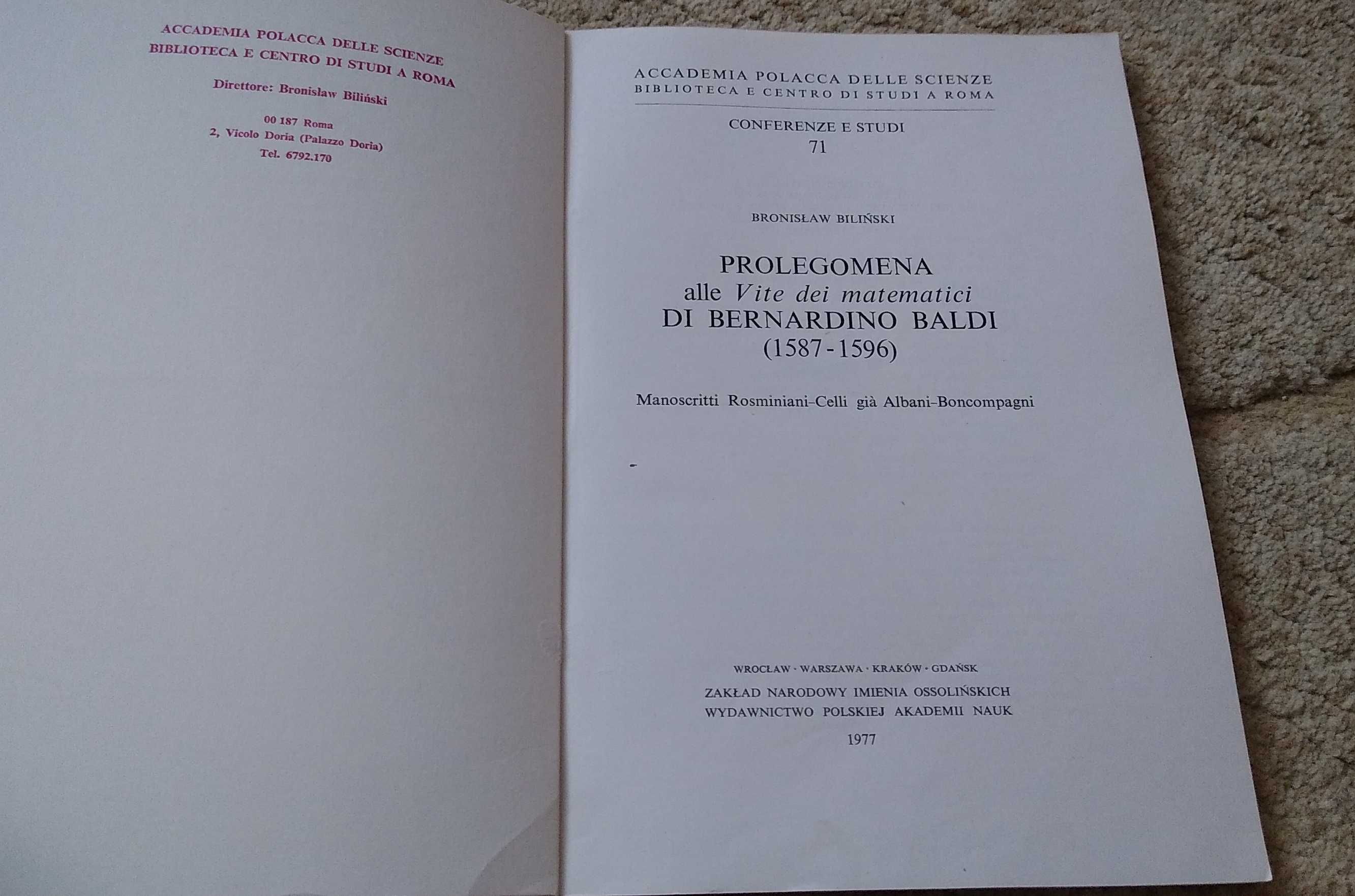 Prolegomena alle Vite dei matematici di Bernardino Baldi   Biliński