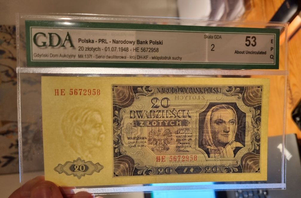 Banknot 20 zł 1948 grading GDA 53