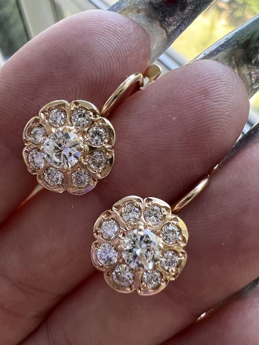 Золотые серьги Малинки 583 пр.с якутскими бриллиантами