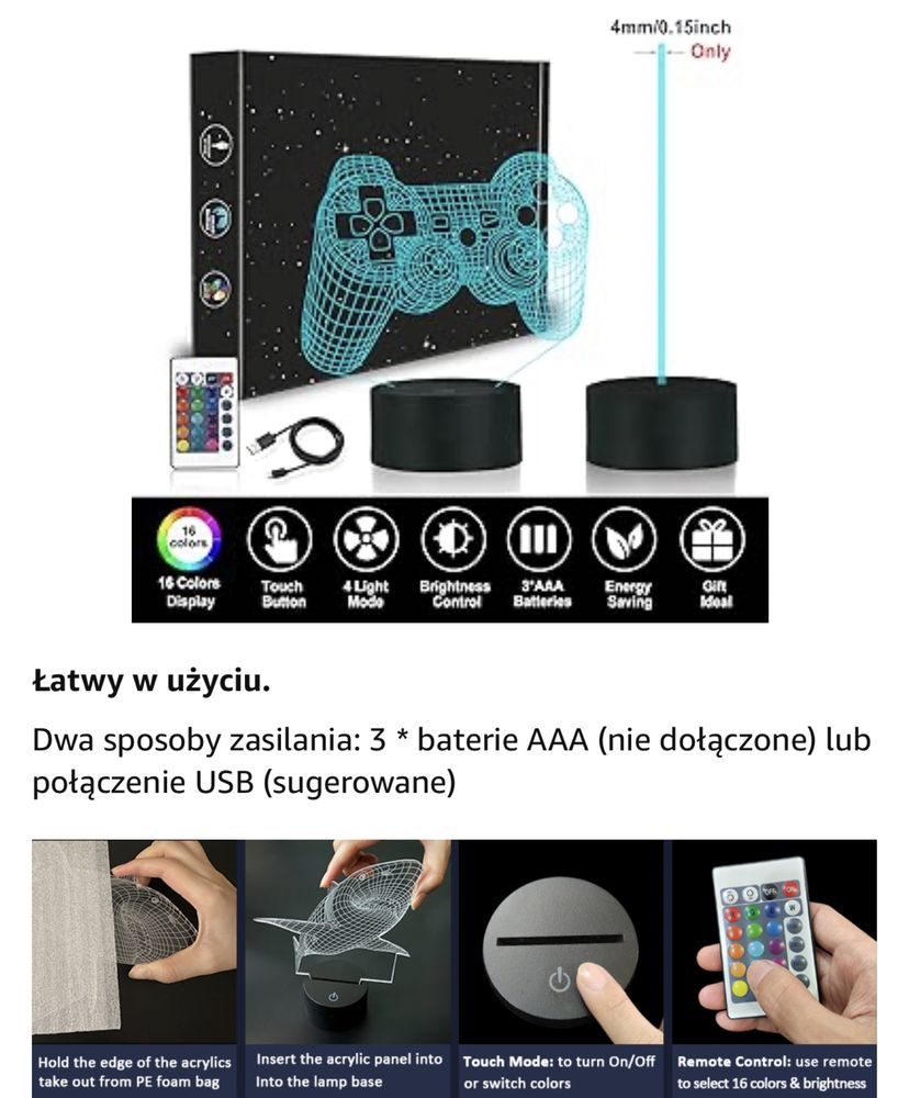 Lampka 3D dla gracza na biurko , do spania