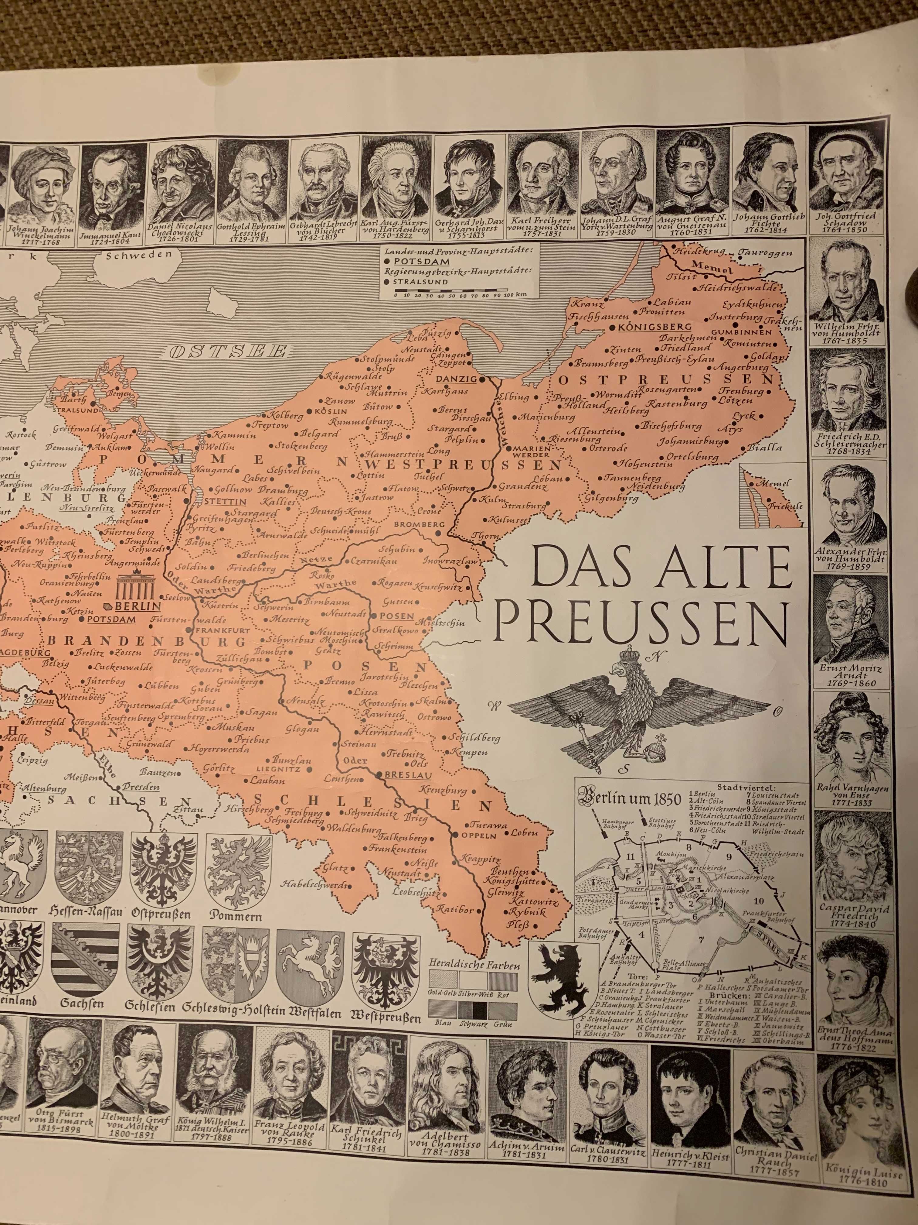 Mapa Prusy XIX wiek wymiary 70 x 100 cm