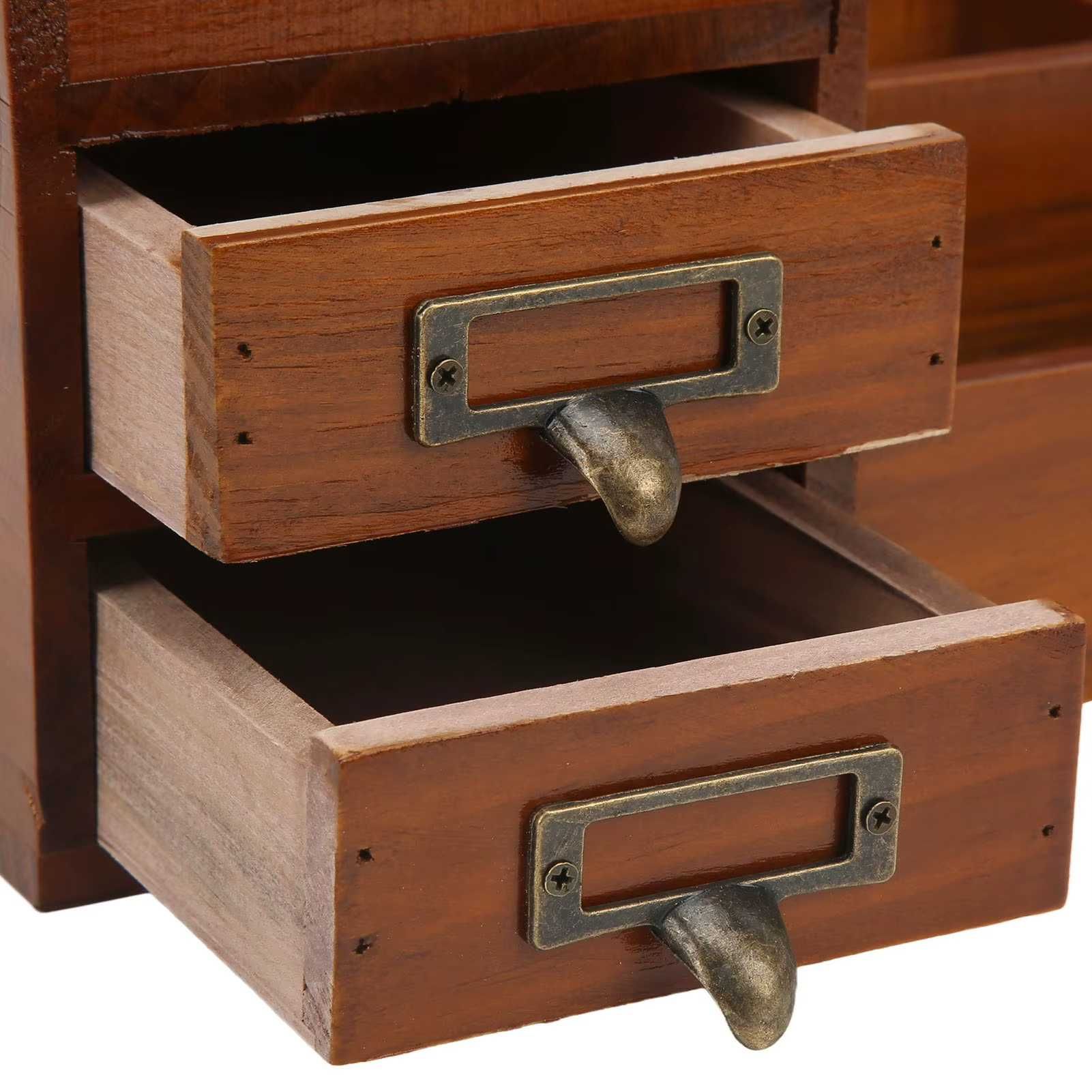 Nowy Duży Drewniany Organizer z Szufladkami Na Biurko Vintage Retro