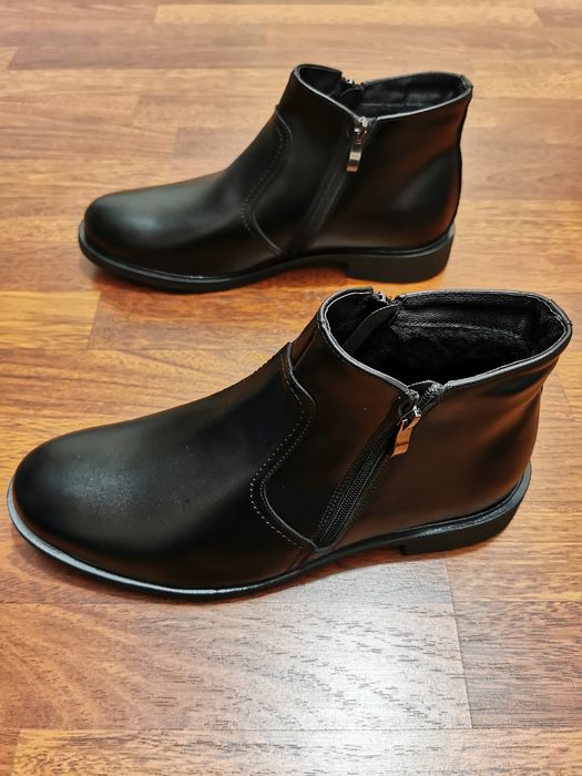 Eleganckie Skórzane Ocieplane Buty Męskie Na Zamek Gruby Spód Ciepłe