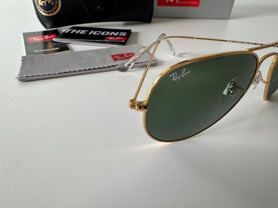 RayBan Original RB3025 Aviator Arista Gold Green G15 Novos