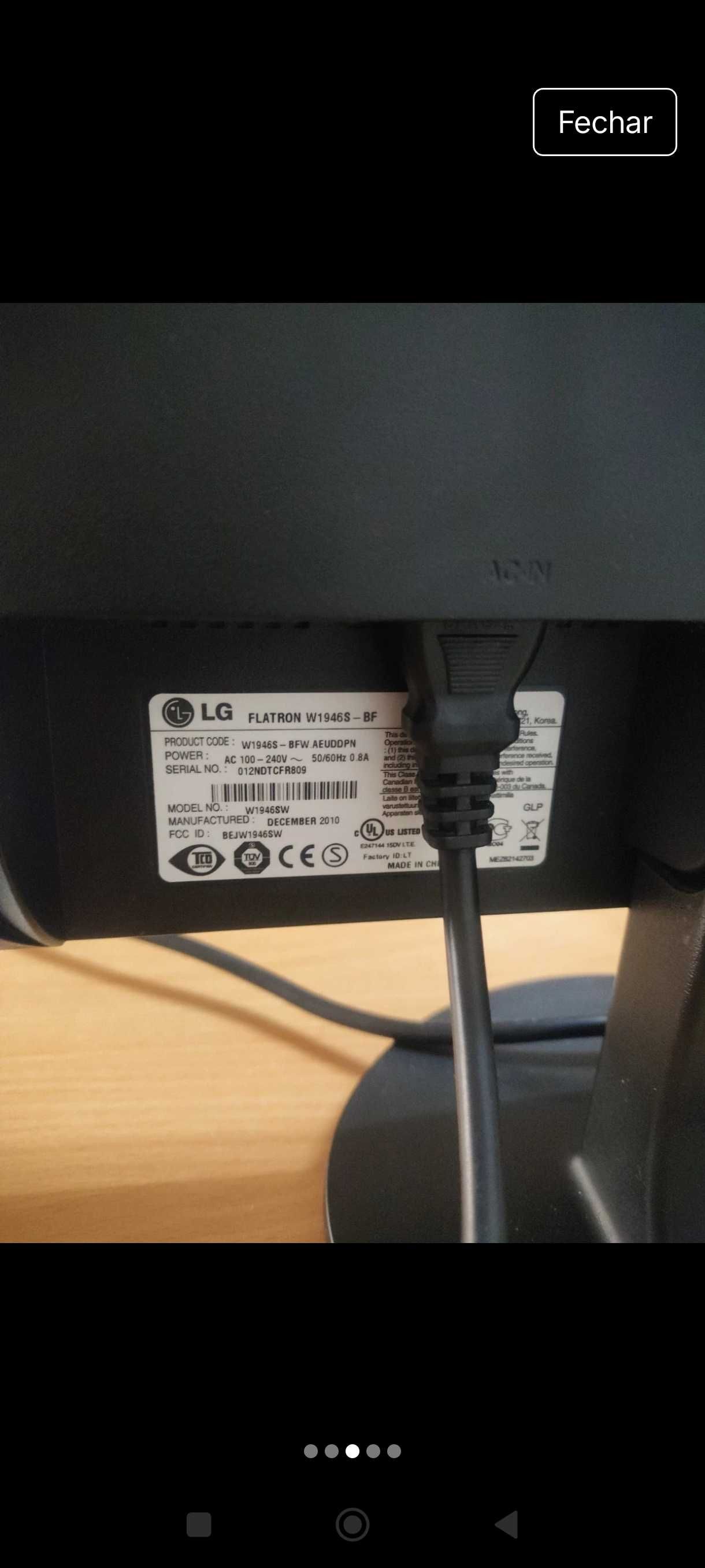 Monitor LG 19"  modelo w1946s