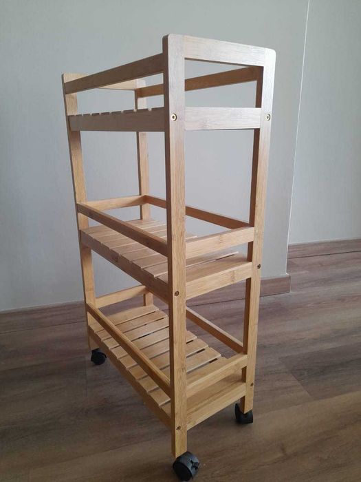 Troley de cozinha em bambu com 3 prateleiras, bonito e em ÓTIMO estado