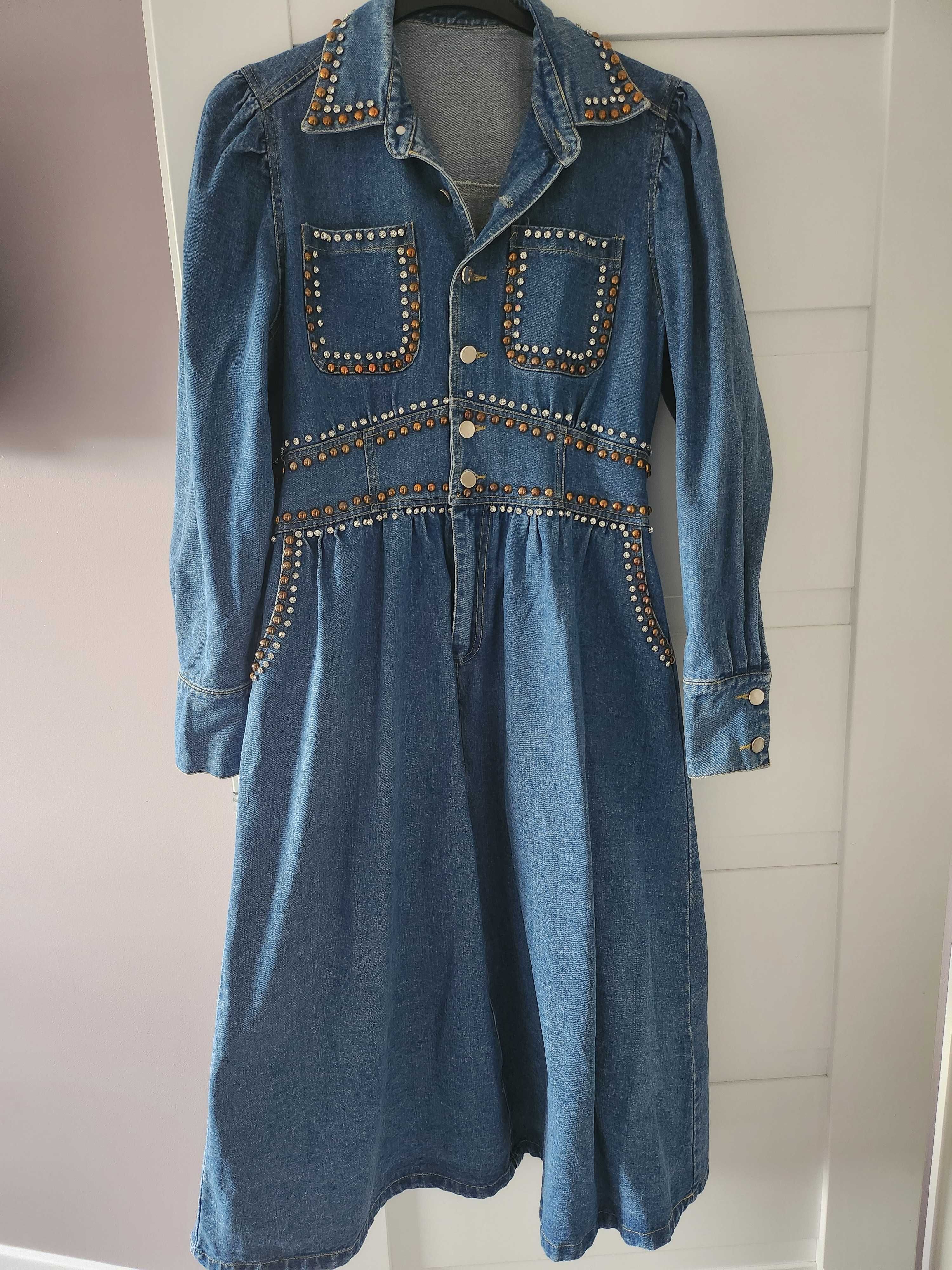 Sukienka jeans maxi ćwieki 40 42 L XL