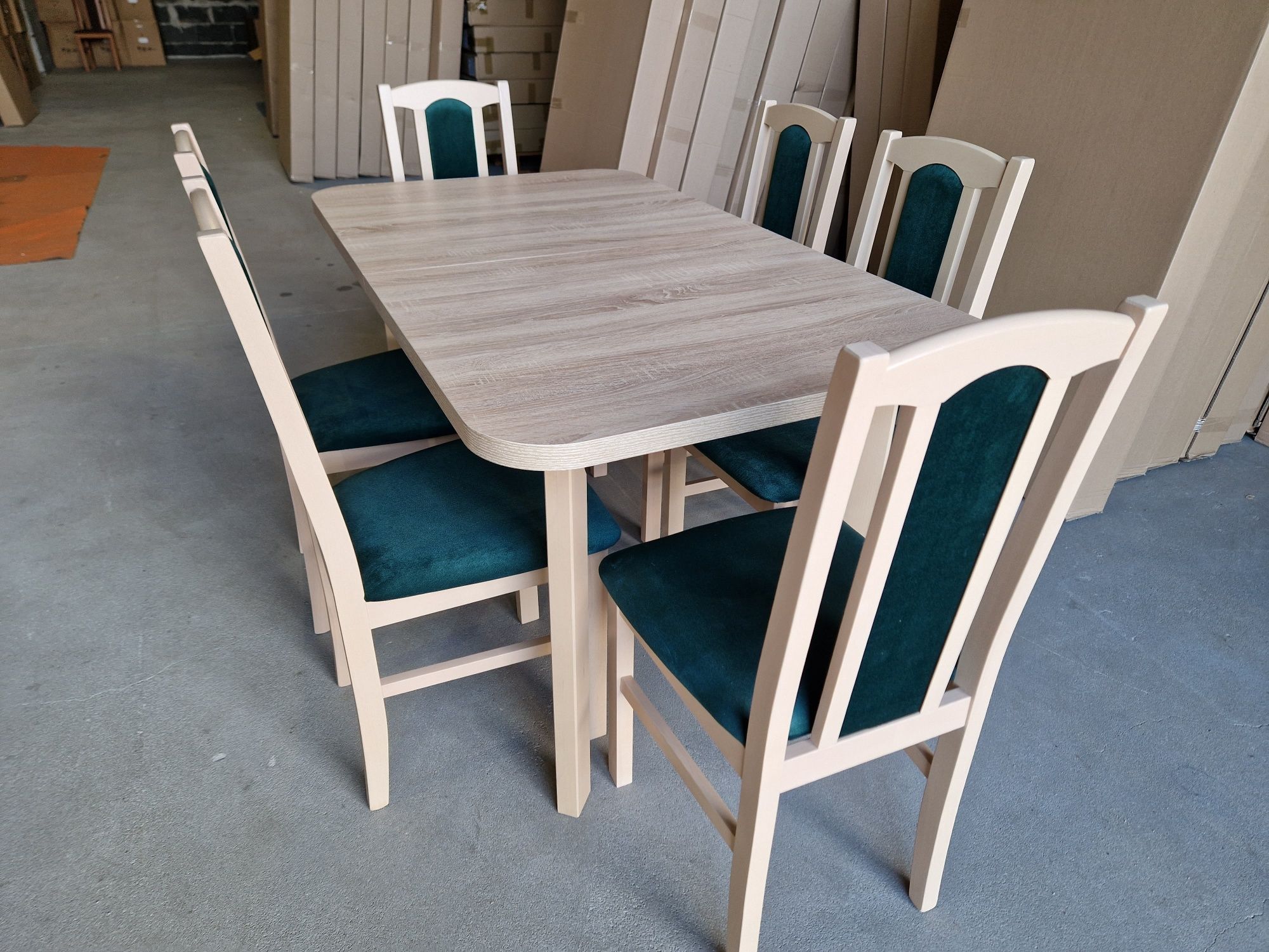 Nowe: Stół rozkładany + 6 krzeseł, sonoma + butelka zielona,  dostawa