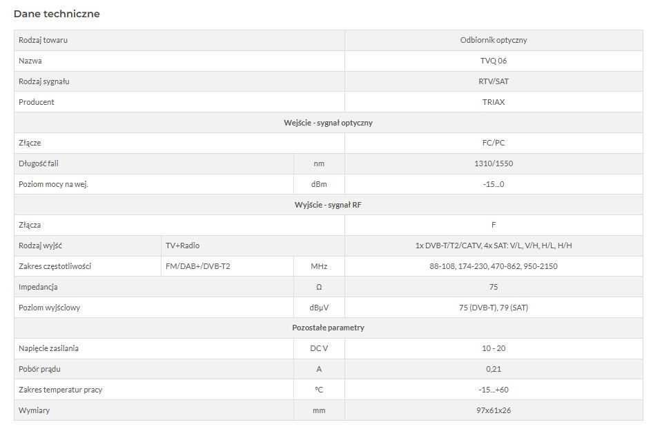 Satelitarny odbiornik optyczny TVQ 06 QUATRO z DVB-T Kod.: A9882