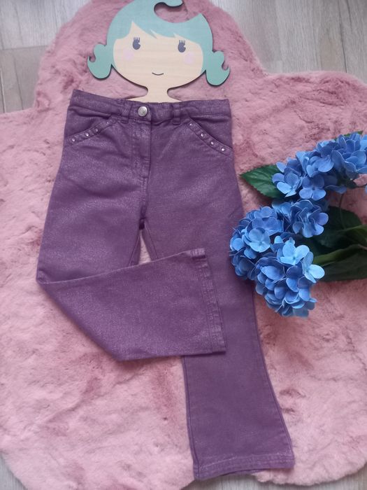 Spodnie dzwony szerokie fiolet srebrną nitką girl2girl 5-6 lat 116 cm