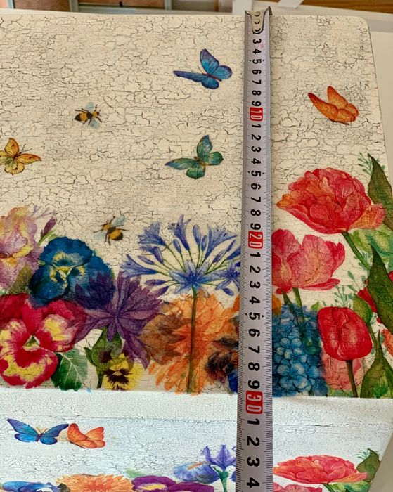 Kufer  rękodzieło decoupage kwiaty kwiatowa  łąka spękania  prezent