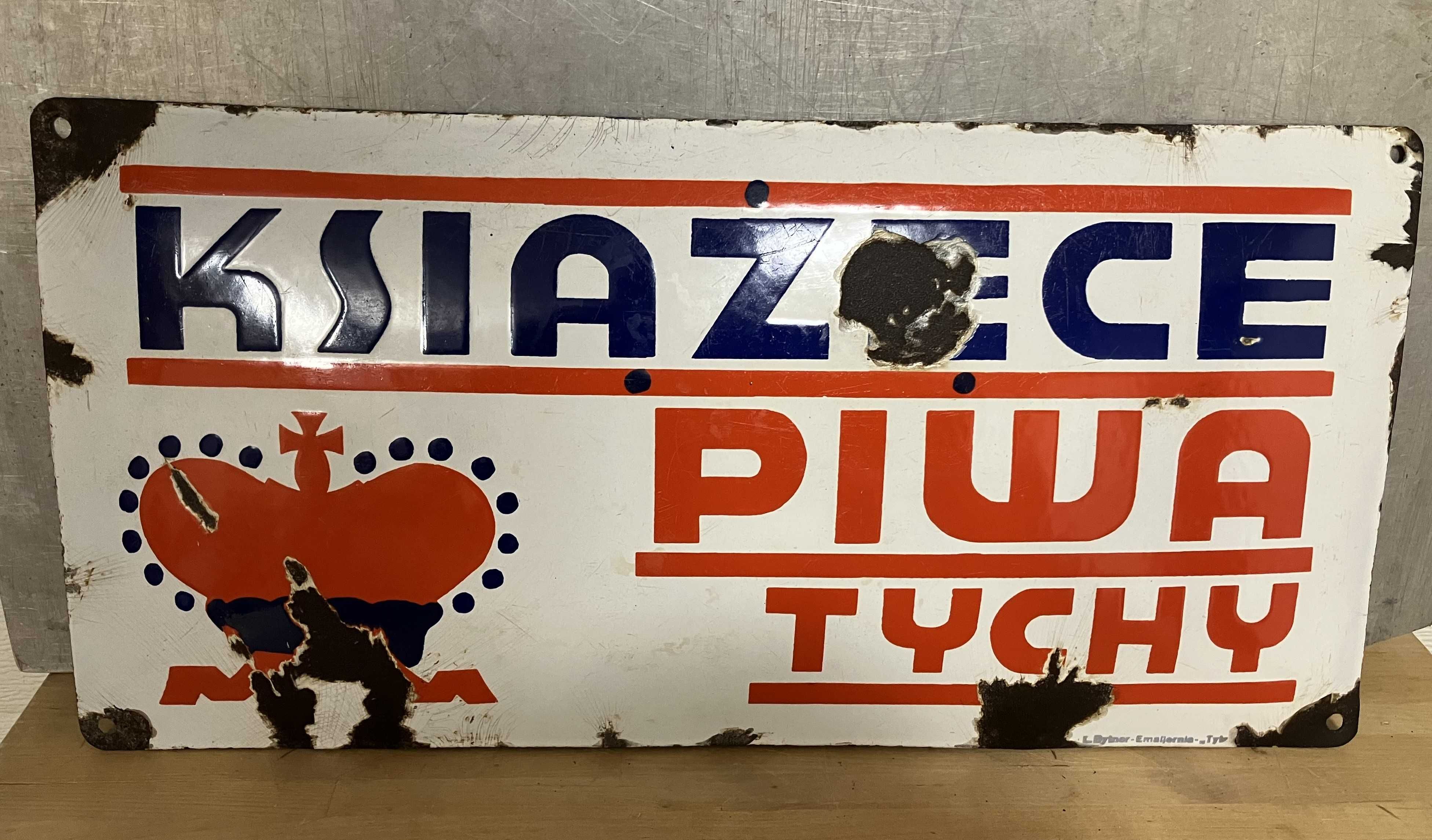 Szyld Emaliowany KSIĄŻĘCE PIWA TYCHY Tyskie 50x24 Przedwojenna